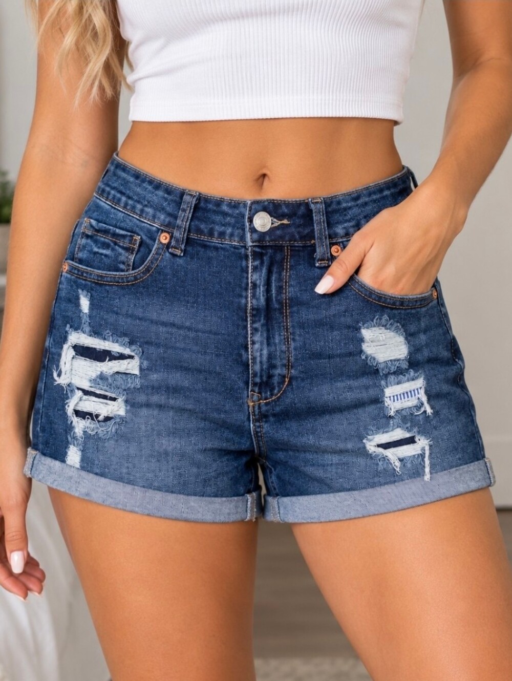 Wax Jean Shorts Size M Medium Stretch Distressed High Hi Rise Denim Jeans